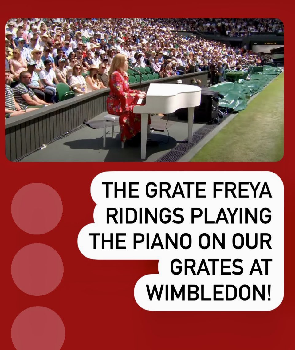 Lateraldesignst's tweet photo. The GRATE Freya Ridings playing the Piano at the 100 Year Centre Court Celebration. We designed, deliver the ultimate quick access cast iron ground grates system. Elegant, Stylish, Classic in appearance, but fully functional #urbandesign #landscapedesign #architecture #WIMBLEDON https://t.co/I1wK1NKmuU