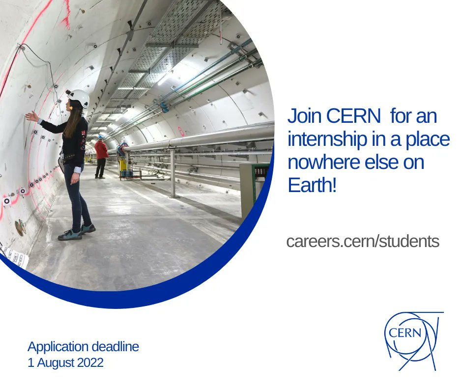 CERN's Technical Student Programme is open for applications! Join CERN as a student in a diversity of engineering and technical disciplines Please visit cern.ch/tech and apply today! (Application deadline: 1 August 2022).