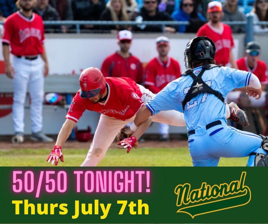 VicNationalLL's tweet photo. @VicNationalLL is selling 50/50 tickets at the @HarbourCats game tonight! Please bring your family down, wear your National gear, watch some great baseball and purchase some 50/50 to help fundraise for our ball club. #yyj https://t.co/Gatfb5i7Wn