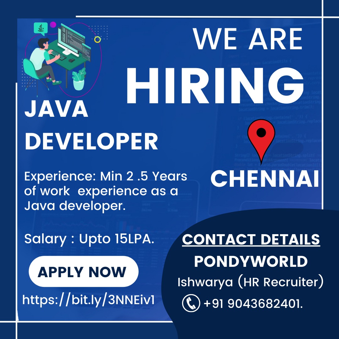 pondyworld's tweet photo. We Are Looking For A Java developer with minimum  2.5 years of experience.
Let’s Join Our Talented Team!

#pondyworld  #javadeveloper #webdevelopers #softwaredevelopers  #appdevelopment #hiringnow #javascriptdeveloper #recruitment #javafullstackdeveloper #reactjs #pondicherry https://t.co/UjiqofBao8