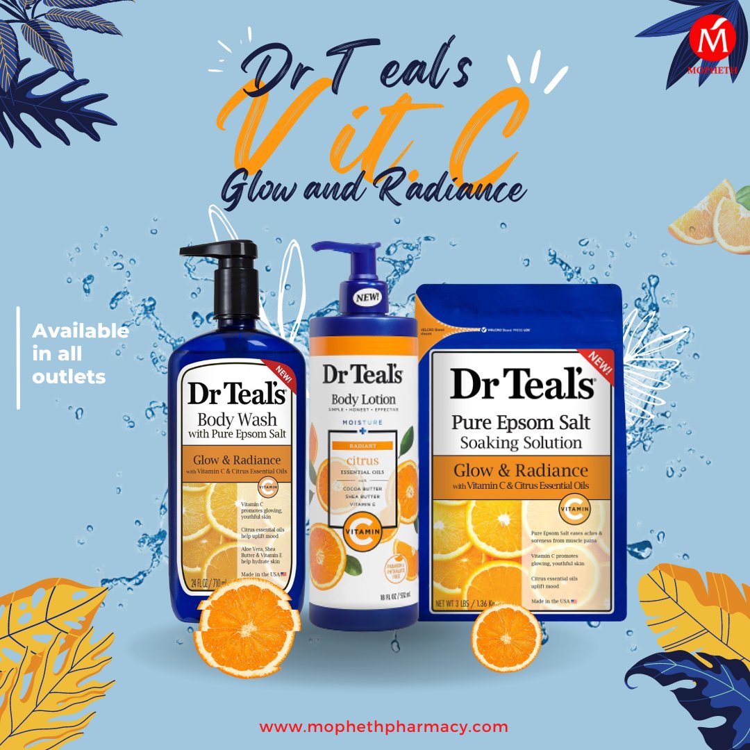 mopheth_ng's tweet photo. If you can’t get out in the sun today, we have the next best alternative for you. Add Dr. Teal’s Glow & Radiance Vitamin C to your routine and feel like a ray of sunshine. ☀️ #drteals #vitc #vitaminc #glowandradiantskin #skintips #skintherapy #mophethwellness #mopheth https://t.co/AtcQvKJCzN