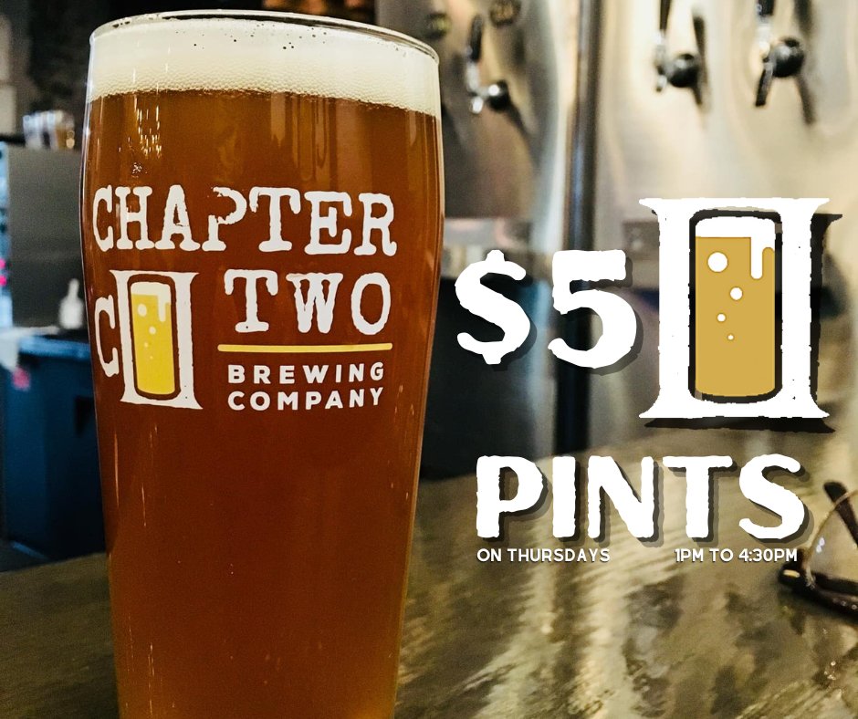 ChapterTwoBrew's tweet photo. You're thirsty, aren't you?
We have the perfect way to quench your thirst…$5 Pints from 1 until 4:30!
#yqg #chaptertwobrew https://t.co/WBqZfnyl5k