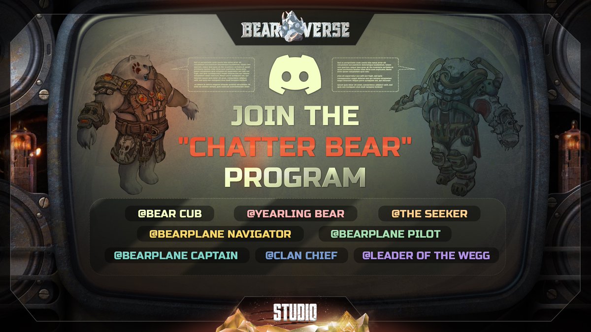 BearverseGame's tweet photo. 🐻Seekers, become a Chatter Bear!

This is our new program on Discord. By communicating with other members and helping them out, you can level up, become a part of our team and start making money.
More details: https://t.co/EON74iiu3G.

#bearverse #gamedev #p2e #nft #nfts https://t.co/HjA8eHbCm2