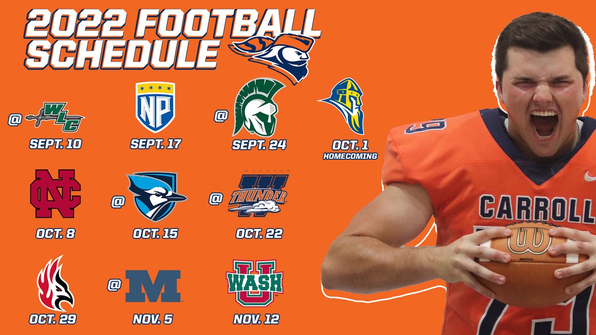 Carroll U Football (@piofootball) on Twitter photo We are 65 days out from kickoff! Get ready for the 2022 season with our new schedule! 
#d3fb | GoPios We are 65 days out from kickoff! Get ready for the 2022 season with our new schedule! 
#d3fb | GoPios