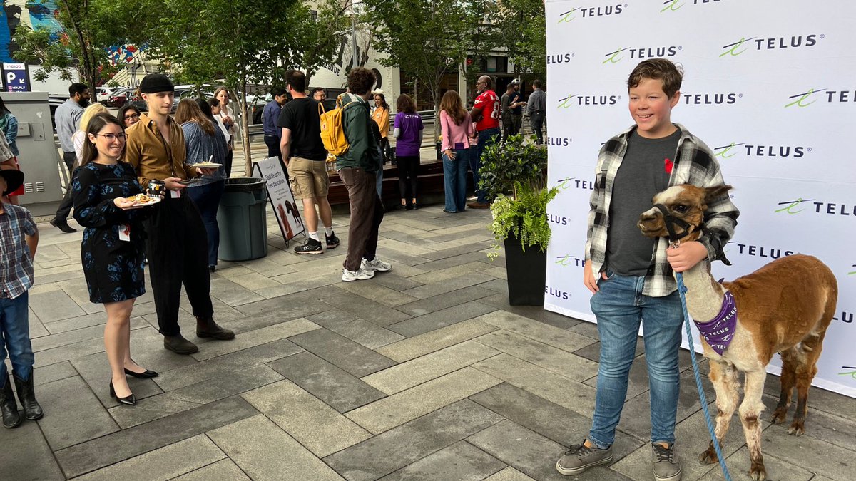 It's an absolute pleasure to engage Calgarians and fellow <a href="/TELUS/">TELUS</a> team members about all things community giving! And oh yes, that's Allen the Alpaca sharing good vibes :) #TELUSSky