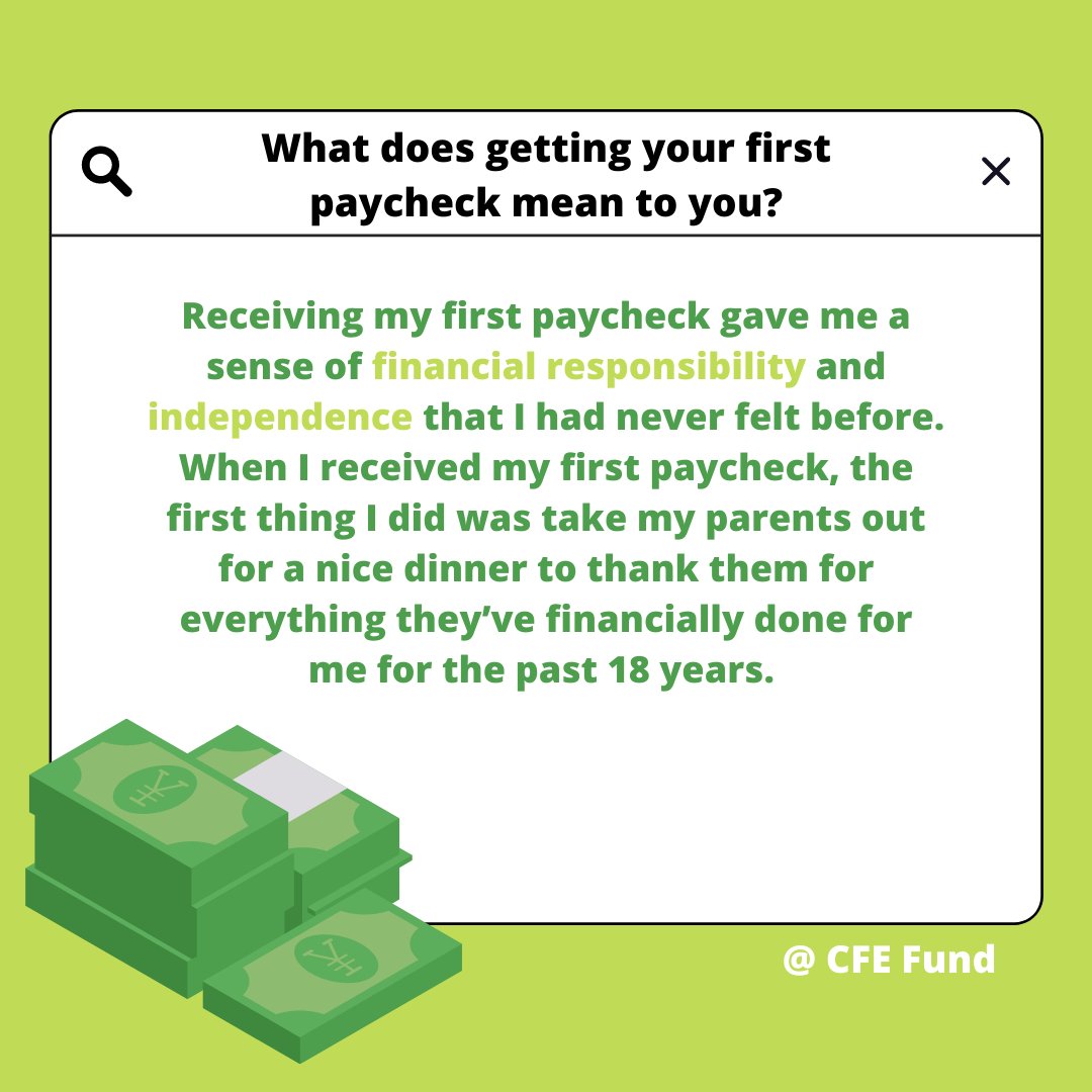 anikadewjee_OSC's tweet photo. What did you spend your first paycheck on? @CFEfund https://t.co/5pIeqXUdZ1