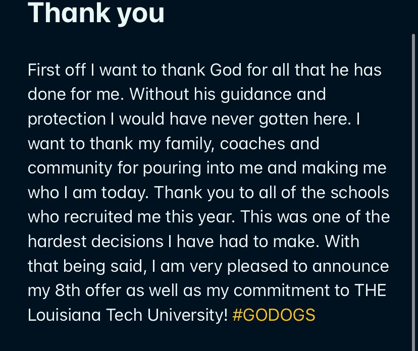 devwalton_2's tweet image. WOW!! It is an Honor and privilege to announce my 8th offer and COMMITMENT to run Division 1 Track at Louisiana Tech University! Thank you God! #EverLoyalBe #GodsPlan #AGTG @LCAKnights