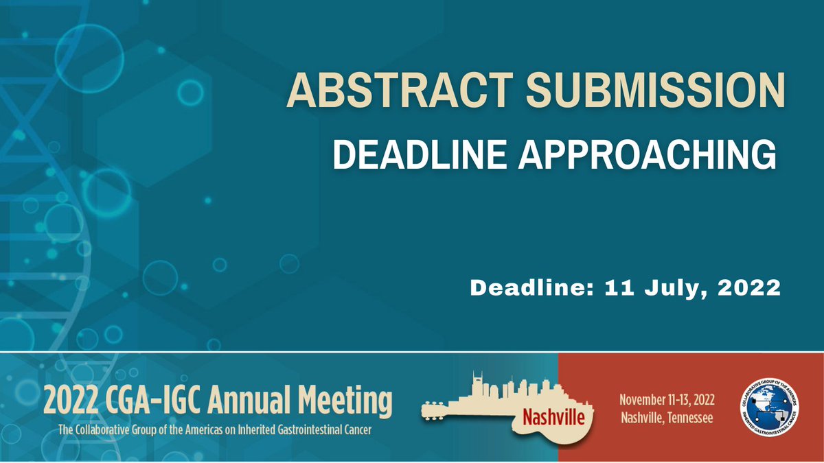🔔#CGAIGC22 Abstract submission deadline is coming up!

📌 Make sure to check out the abstract categories and submit your work by 11 July, 2022.

🔗Main Topics: bit.ly/3P74qC8
🔗Submit Abstract: bit.ly/3nJ2LHg

#HereditaryGICancer