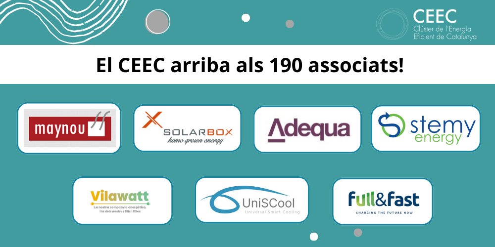 Clúster de l'Energia Eficient de Catalunya (@clusteree) on Twitter photo Ja som 190! 🥳
🟢 El <a href="/clusterEE/">Clúster de l'Energia Eficient de Catalunya</a> ha arribat a la xifra de 190 socis, després d'haver sumat 7 nous membres el mes passat: bit.ly/3OKfdm1
👋 Benvinguts <a href="/AdequaReal/">ADEQUA Real Estate</a>, <a href="/FullFastSpain/">full&fast</a>, #MAYNOU, #SolarBox, <a href="/stemyenergy/">Stemy Energy</a>, <a href="/uniscool_tech/">UniSCool - Universal Smart Cooling</a>, i #Vilawatt
Gràcies a tots! Ja som 190! 🥳
🟢 El <a href="/clusterEE/">Clúster de l'Energia Eficient de Catalunya</a> ha arribat a la xifra de 190 socis, després d'haver sumat 7 nous membres el mes passat: bit.ly/3OKfdm1
👋 Benvinguts <a href="/AdequaReal/">ADEQUA Real Estate</a>, <a href="/FullFastSpain/">full&fast</a>, #MAYNOU, #SolarBox, <a href="/stemyenergy/">Stemy Energy</a>, <a href="/uniscool_tech/">UniSCool - Universal Smart Cooling</a>, i #Vilawatt
Gràcies a tots!