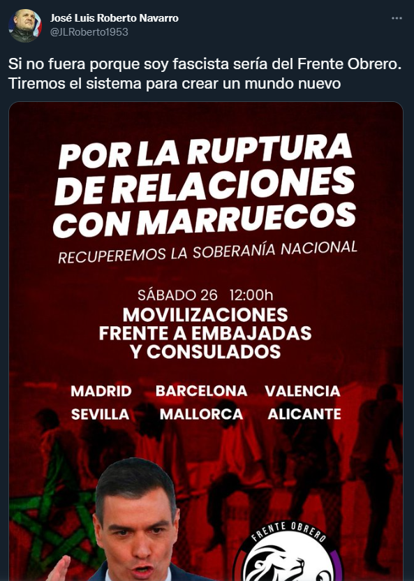 (1/8) Ángeles Criado se une a las filas del apoyo a Frente Obrero en sus campañas reaccionarias. Junto a ella se encuentran: El neo liberal Wallstreetwolverine, de Vox Hermann Terstch, el falangista Ricardo Sáenz de Ynestrillas, el lider de España 2000, Santiago Fontenla...