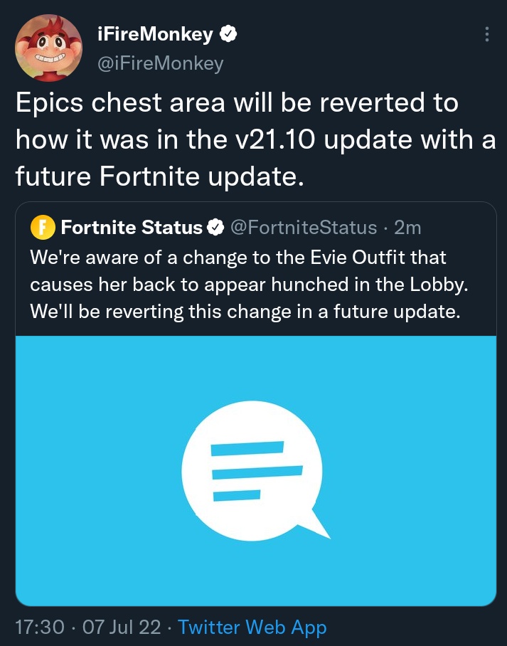 Fortnite Status on Twitter "We're aware of a change to the Evie Outfit