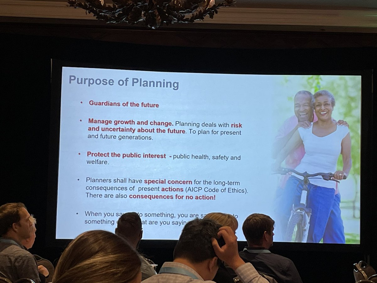 What is the role of planners? 

“Manage growth and change. Planning deals with risk and uncertainty about the future. To plan for present and future generations.” - Mitchell Silver, President of AICP. #plan2elevate @Elevation_2022