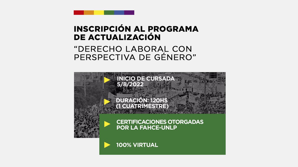 Nueva oferta académica de la ESiGen.

Programa de Actualización: “Derecho Laboral con Perspectiva de Género”

Una formación en materia de derechos para visibilizar y combatir las desigualdades que surgen en las relaciones de trabajo. Info: bit.ly/3AylQDD

¡Lxs esperamos!