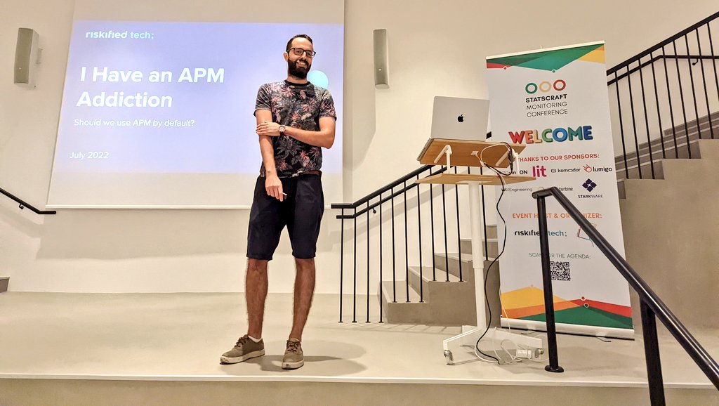 statscraft's tweet photo. Next up the man and the legend @cherkaskyb from @RiskifiedTech (and the crowd goes WILD!) with his confession about his APM addiction 

#statscraft #tlvcommunity https://t.co/FVcYD8geXf