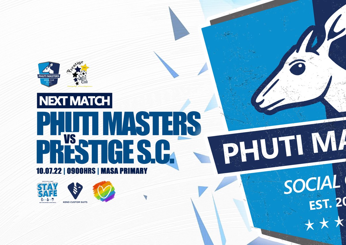 This Coming Sunday on the 10th we taking on #PrestigeSC straight ko #StadeDeBaphuting (Masa Primary). Re bata go kgalema lenyatso. 

#EeKoDithoweng
#Baphuting
💙🖤🤍