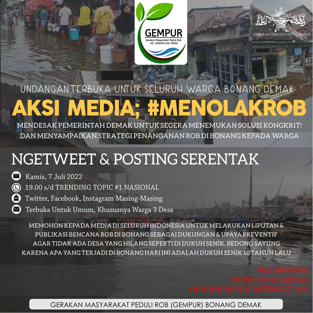 malehdadisegoro's tweet photo. Dukung teman-teman di daerah Bonang, Demak. Mari ikut naikkan!

#ROBBONANG #ROBBONANGDEMAK #BONANGMENOLAKTENGGELAM https://t.co/lrUo7F7Vbb