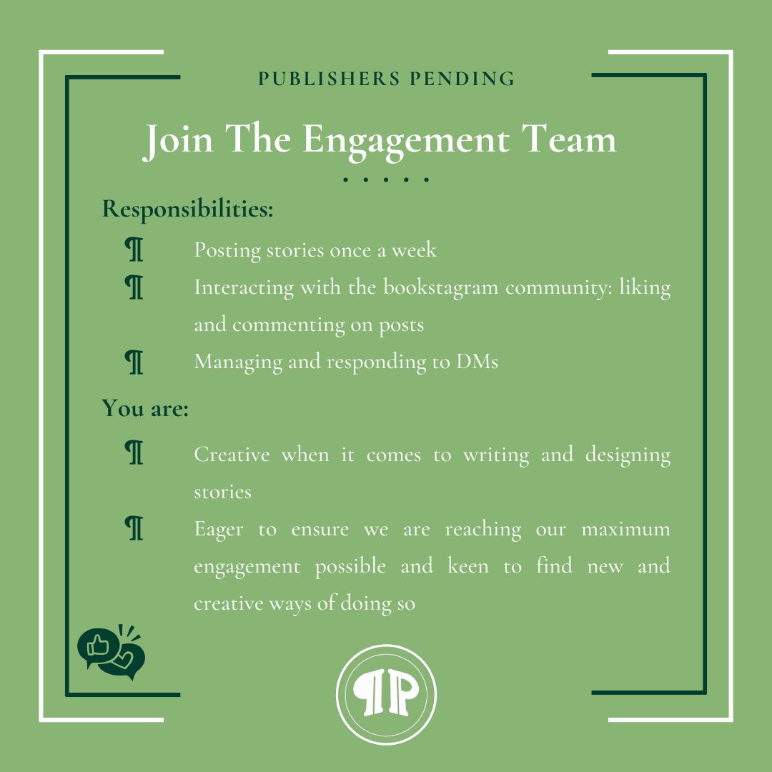pubpending's tweet photo. Read about the teams recruiting below.
Email us at publishers.pending@gmail.com to express your interest. Be sure to state which teams you want to join (in order of preference, if there are multiple) and why you think you fit the role.
We look forward to hearing from you! 2/3 https://t.co/t4ZuMszyvX