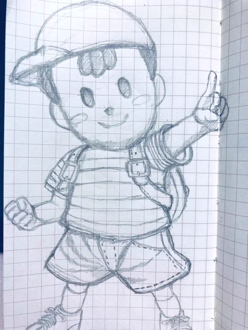 また落書きです💦 似てないですがネスです! 簡単そうに見えて難しかったでした! 何回も描いてました失敗作も載せます! #らくがき #イラスト #ネス