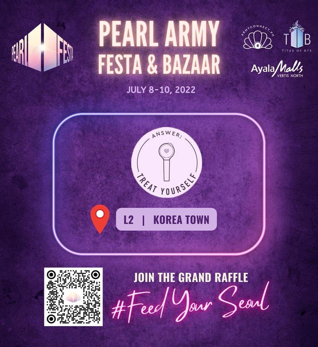 ATreatyourself's tweet photo. Hello Army! We are happy to announce that we will be participating in The Pearl ARMY Festa &amp; Bazaar! 💜

 See you in Ayala Malls Vertis North starting tomorrow, July 8-10! 😊💜

For more info just click the link 😊
https://t.co/oCxu0S09ac https://t.co/h9AqaNe7Fn