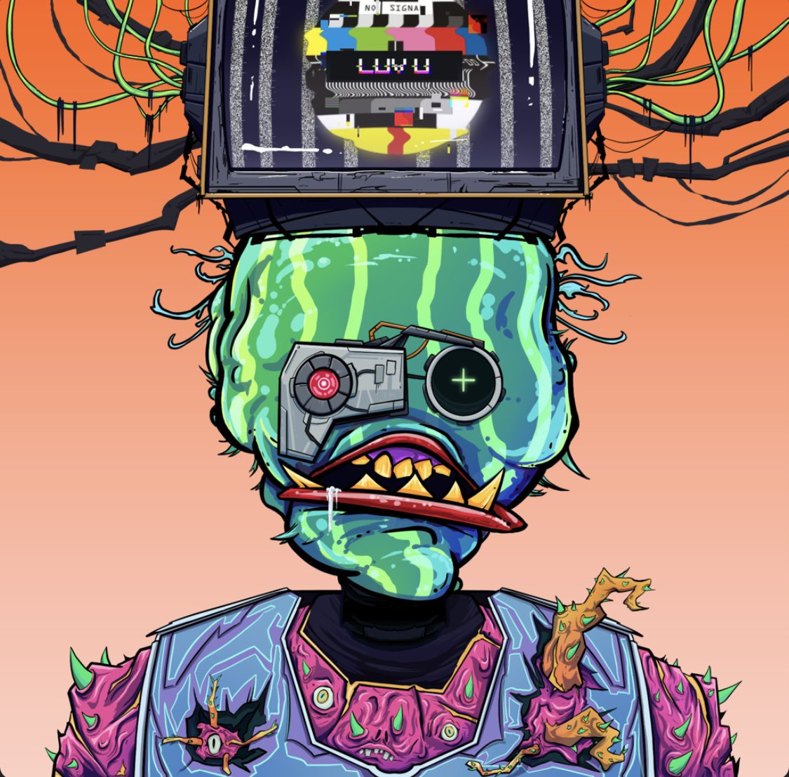 ACdegods's tweet photo. Hopped on the @robotmafiaclub train with all the homies from @MickeyDegods and @GuzzlerDao.
Art is clearly unique and the vintagetv head is 🔥 
#tubehead https://t.co/B9uHg4E3Im
