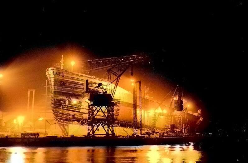 A floodlit photo of the tanker Borgsten - built by JL Thompson's and launched in 1963. #Sunderland #ship #shipbuilding