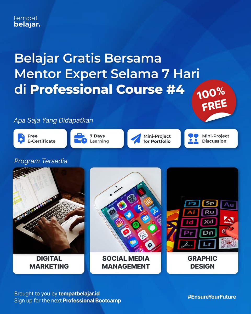 txtdariTB's tweet photo. 🚨 PROFESSIONAL COURSE #4 IS FINALLY OPEN FOR REGISTRATION🚨

Hi, Learners!
Siapa yang udah nunggu - nunggu program 100% free + dapet akses pembelajaran yang efektif banget?! 

Nih, ini dia jawabannya! Kamu bisa langsung ikutan Professional Course #4 https://t.co/gMq2hBfFnv