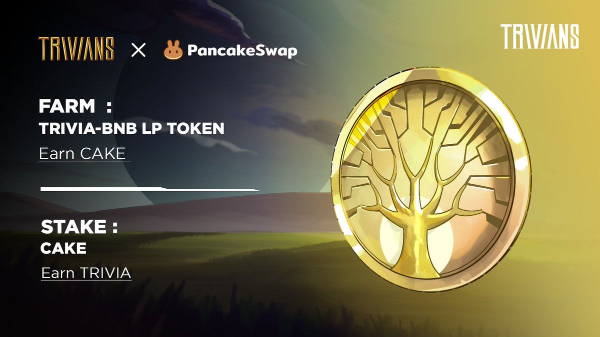 PlayTrivians's tweet photo. The $TRIVIA Farm and Syrup Pool are now live on Pancakeswap 🚀

👉 $TRIVIA-BNB Farm: 
https://t.co/6xzc6NTKca

👉 Stake $CAKE, Earn TRIVIA: 
https://t.co/6WuF0LYmJE

APR will drop as liquidity increases. https://t.co/Tqtj3jqTPw