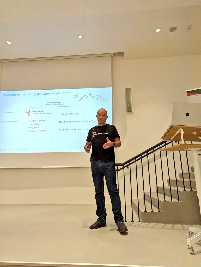 statscraft's tweet photo. Talking about why engineering metrics matter &amp; what you should measure @yishaibeeri from @LinearB_Inc 

(Rocking an awesome @DevInterrupted shirt 🔥💪)

#statscraft #tlvcommunity https://t.co/KzNVO2GM6o