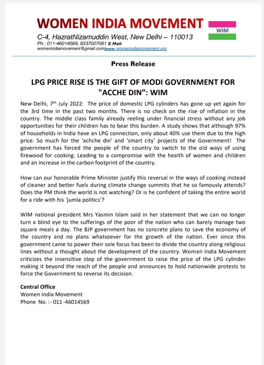 LPG PRICE RISE IS THE GIFT OF MODI GOVERNMENT FOR "ACHCHE DIN": WIM
#WIM