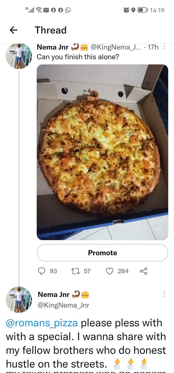 KingNema_Jnr's tweet image. How it started. And how it ended. Thank you @romans_pizza for coming through. #TeamRomansPizza. More love❤️❤️❤️❤️