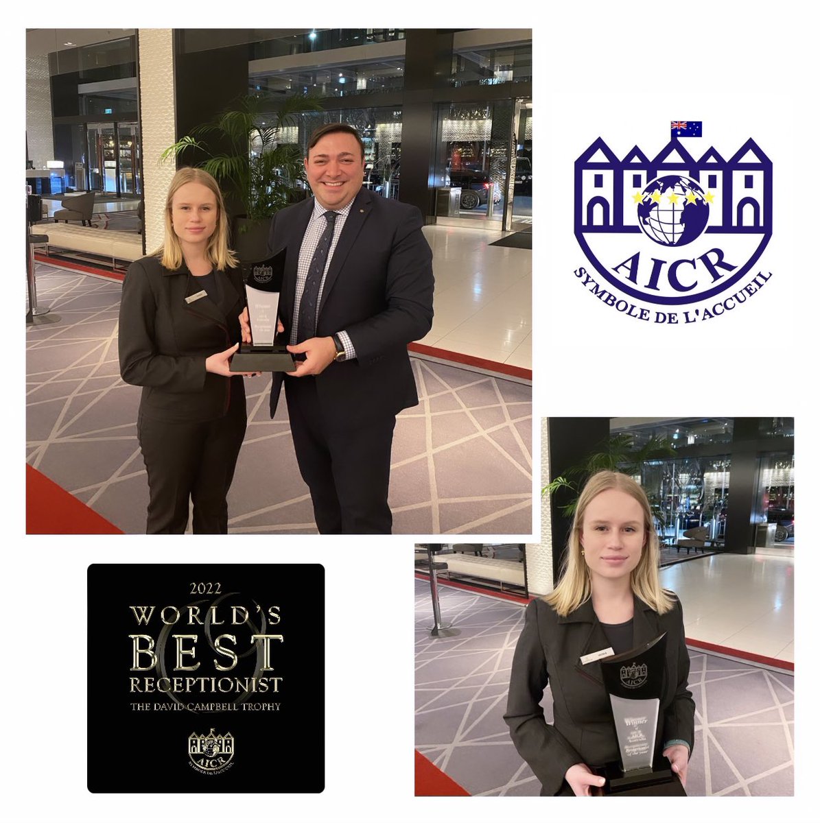 AICR_Australia's tweet photo. It was delightful to finally(!) present Nicole Dreyer, Receptionist at Crown Promenade Melbourne with the 2021 AICR Australia Championship trophy, which was held in a virtual format in November 2021. @AICR_intl @CrownResorts  Congratulations again to Nicole and her support team. https://t.co/nwcN1Agt36