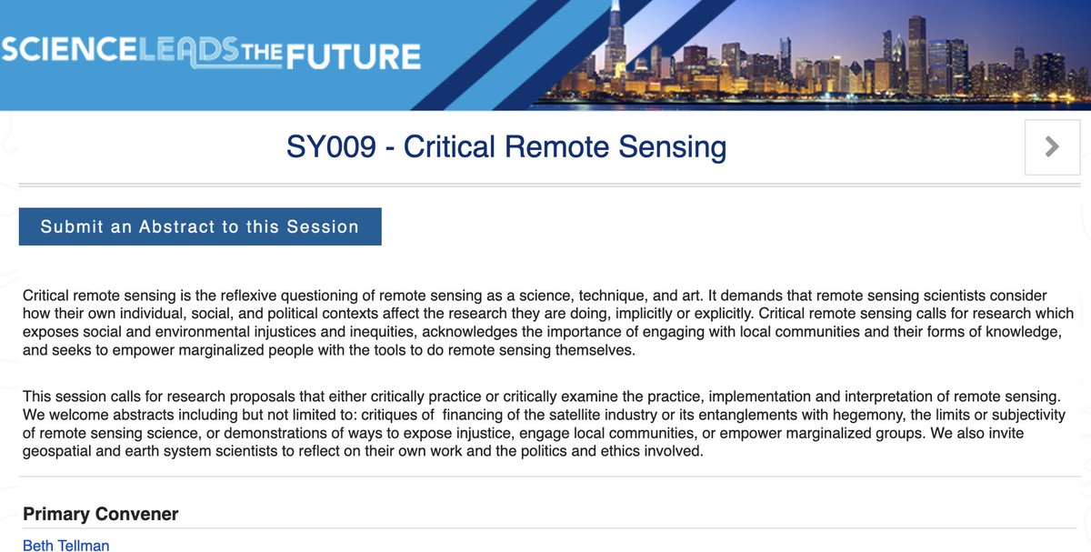 cryopolitics's tweet photo. Do you do #remotesensing that seeks to expose social &amp; environmental injustices, engage with local knowledge, or empower new communities with remote sensing?

Submit an abstract to our Critical #RemoteSensing session @theAGU by 3 Aug! (1/n)

More info: https://t.co/rW15CRcTZC https://t.co/3lfwOC9nkD