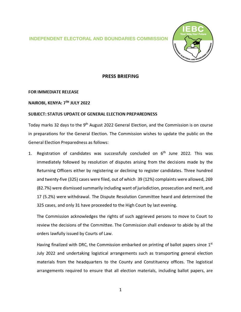 IEBCKenya's tweet photo. The Commission today gave a status update of the electoral process ahead of the #GE2022 https://t.co/sZrUCS9FYE