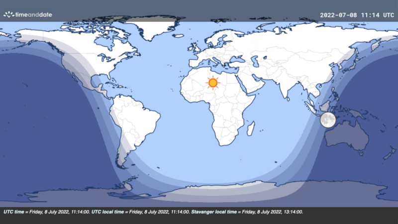 Once a year, for a rare moment at 7:15 AM EDT on July 8th, 99% of the world's population will be in the Sun. About 6.4 billion people in the daytime, while more than 1.2 billion people experience twilight. How cool is that! Source: earthsky.org