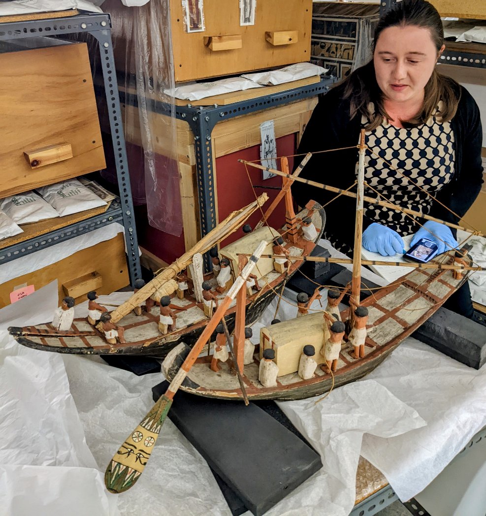 EgyptMcr's tweet photo. An absolutely fascinating morning spent discussing the intricacies of several boat models @McrMuseum with researcher Emily Whitehead - including those of the 'Two Brothers' from Deir Rifeh. So many details I'd missed! 💛⛵ https://t.co/u0jIoHVJ9Y