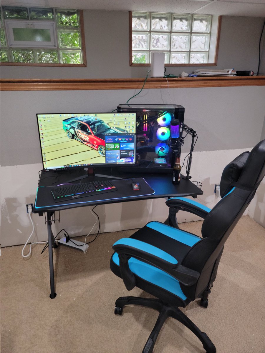 Temporary setup with kidnapping my wife's gaming chair lol finishing up the new streaming / recording studio!!!