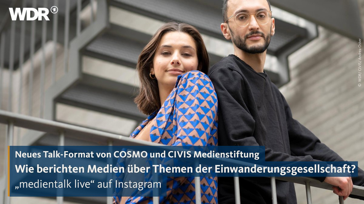 Im "medientalk live" laden die Hosts <a href="/NadineHadad/">nadine_hadad</a> und @marspet abwechselnd alle drei Wochen zum Livegespräch auf den Instagram-Kanälen von <a href="/CIVISPreis/">CIVIS Medienstiftung</a> und @COSMO__ARD ein. Heute ab 18 Uhr spricht Nadine Hadad mit Journalistin und Autorin <a href="/NatalieAmiri/">Natalie Amiri</a>.