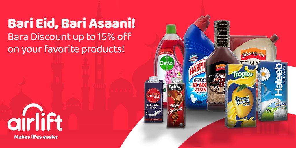 Bari Eid pe Baray Discounts!!!! 😍😍
Get all your favorite items delivered today!

Shop now: link.airliftexpress.com/2r4mtQTOsrb

#eiduladha2022 #qurbani2022 #airlift #DISCOUNT #MakesSense