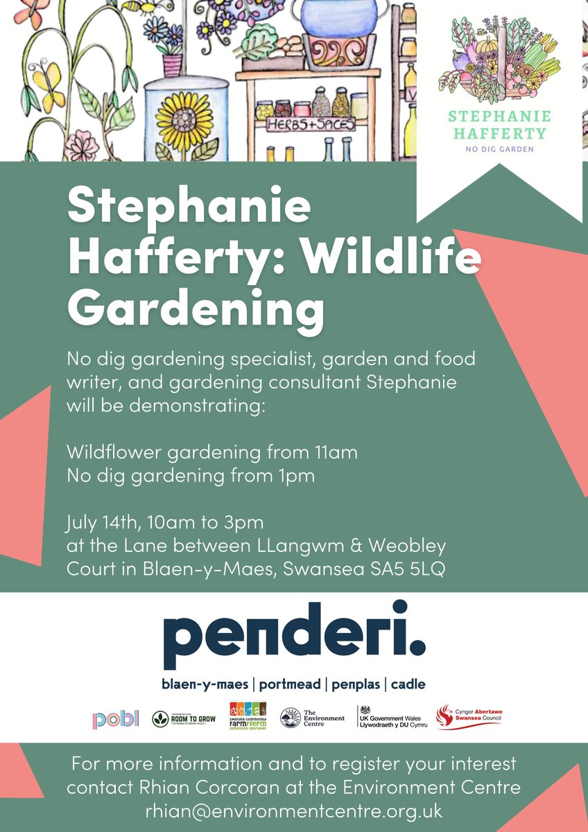 We are excited to be welcoming award winning gardening expert @Steph_Hafferty to share her expertise on #Wildflowers and #NoDig gardening. Steph will be in #Penderi for the day on Thursday July 14th from 10:30. Check out her amazing blog nodighome.com All Welcome 🍃