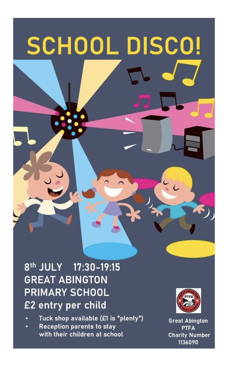 School disco tomorrow!!!! Woohoo! £2 at the door.