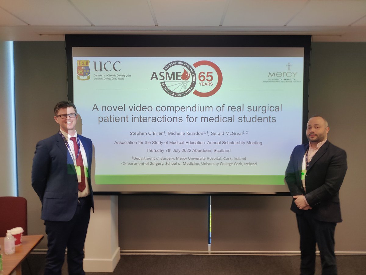 Stephen O'Brien (@stephenob) on Twitter photo Presentation done <a href="/asmeofficial/">Association for the Study of Medical Education</a> ✅ Great initiative by Ms Reardon and Mr McGreal for <a href="/UCC_Medicine/">UCCMedicine</a> students! Added novelty of <a href="/OrthopodReg/">Simon Fleming 🛠</a> moderating the session!! 😎
<a href="/Mercycork/">Mercy University Hospital Cork</a> <a href="/mercyfoundcork/">The Mercy Foundation</a> <a href="/AgeWellCork/">Kieran A. O'Connor</a> <a href="/UCCMChSurgSci/">MCh Surgical Science, UCC</a> <a href="/UCCMedHealth/">UCC Medicine & Health</a> Presentation done <a href="/asmeofficial/">Association for the Study of Medical Education</a> ✅ Great initiative by Ms Reardon and Mr McGreal for <a href="/UCC_Medicine/">UCCMedicine</a> students! Added novelty of <a href="/OrthopodReg/">Simon Fleming 🛠</a> moderating the session!! 😎
<a href="/Mercycork/">Mercy University Hospital Cork</a> <a href="/mercyfoundcork/">The Mercy Foundation</a> <a href="/AgeWellCork/">Kieran A. O'Connor</a> <a href="/UCCMChSurgSci/">MCh Surgical Science, UCC</a> <a href="/UCCMedHealth/">UCC Medicine & Health</a>