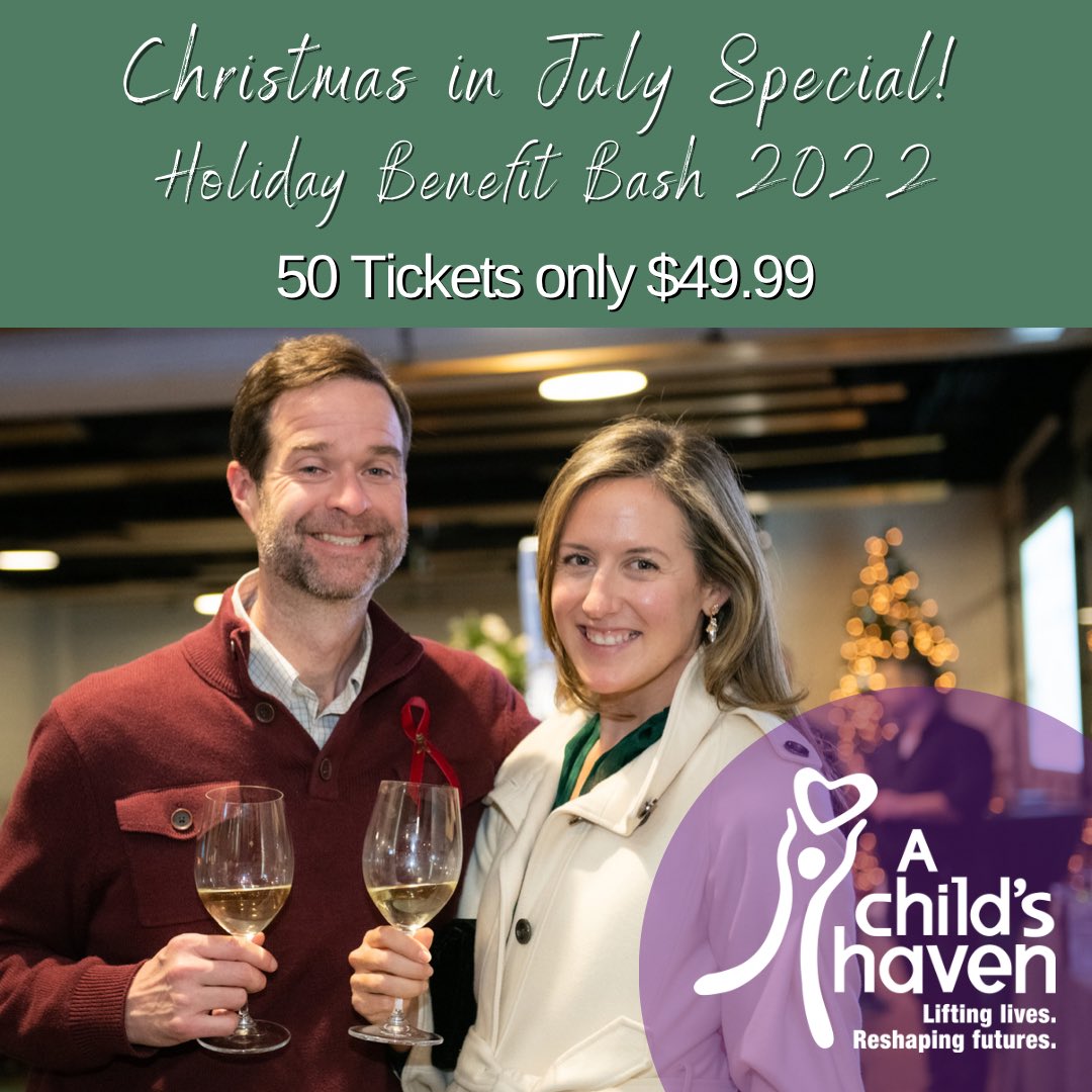You don't want to miss our Christmas In July special! This month only, our Holiday Benefit Bash tickets will be available at the special price of $49.99 Visit achildshaven.org/hbb2022 to purchase yours today.

#christmasinjuly #nonprofit #yeahthatgreenville