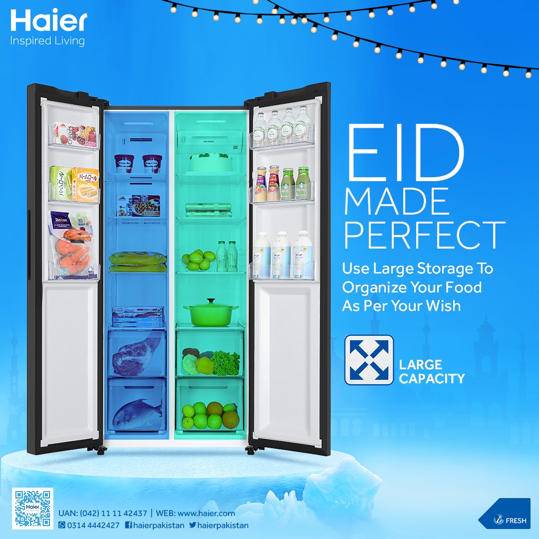 HaierPakistan's tweet image. Make your Eid perfect and bring Haier Refrigerator 522 SBS, which comes with a large capacity to fulfil all your  food storage needs.

Store More with Haier!

Visit:bit.ly/3pLDSMq

#RealFreshnessExpert #Haier #HaierRefrigerators #EidUlAdha