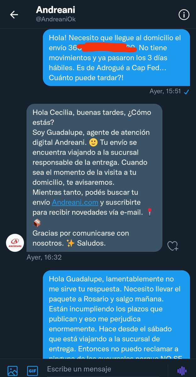 CeciW281's tweet photo. Gracias @AndreaniOk por dejar sin regalo a mi hija en su cumpleaños de 4... Y por tan ineficiente atención y desinterés en el reclamo. 2 o 3 días hábiles para recibirlo decían... https://t.co/l0WtsKT9Tj