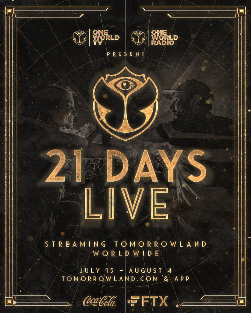 tomorrowland's tweet photo. 21 DAYS LIVE, streaming the magic of Tomorrowland Worldwide. Follow live sets, interviews and recaps on One World TV and One World Radio via https://t.co/56O4G2BX8r, https://t.co/u8mNfVU6B5 and the Tomorrowland App. Together with @CocaColaBE_nl  and @FTX_Official. https://t.co/rzeRh5T5HI