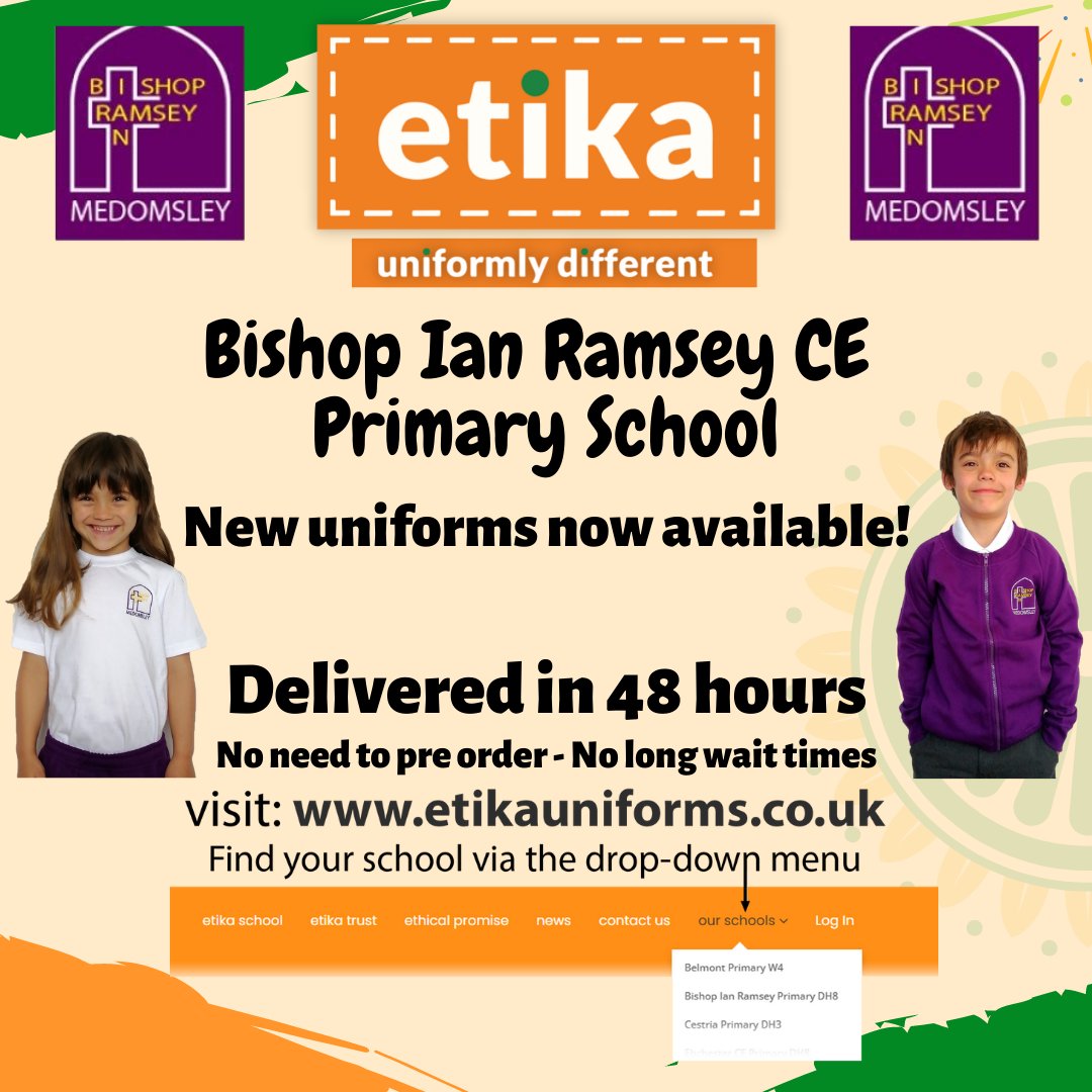 etikaUniforms's tweet photo. We stock a wide range of uniforms for Bishop Ian Ramsey CE Primary school. And work to keep our prices fair and affordable. Visit https://t.co/laBhSN6qUU for more information.

#primaryschool #education #learning #teacherlife #teachers #teaching #children https://t.co/ATgCASr2xG