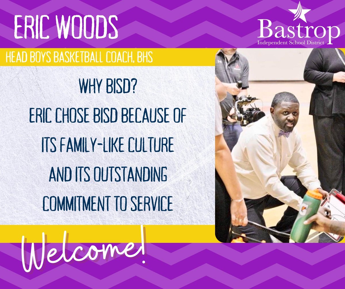 BastropISD's tweet photo. We are so happy to announce Eric Woods as our new head boys basketball coach at @BastropHigh! 🏀 

A fun fact about Eric is that little brownies are his kryptonite! #ChooseBISD https://t.co/bfO1zpLSnn