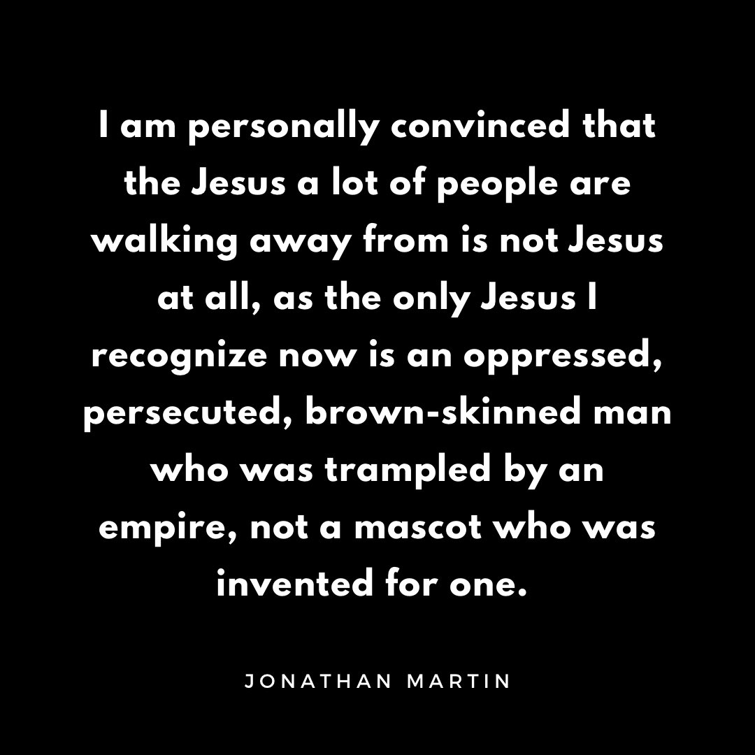 tableokc's tweet image. “I am personally convinced that the Jesus a lot of people are walking away from is not Jesus at all, as the only Jesus I recognize now is an oppressed, persecuted, brown-skinned man who was trampled by an empire, not a mascot who was invented for one.”