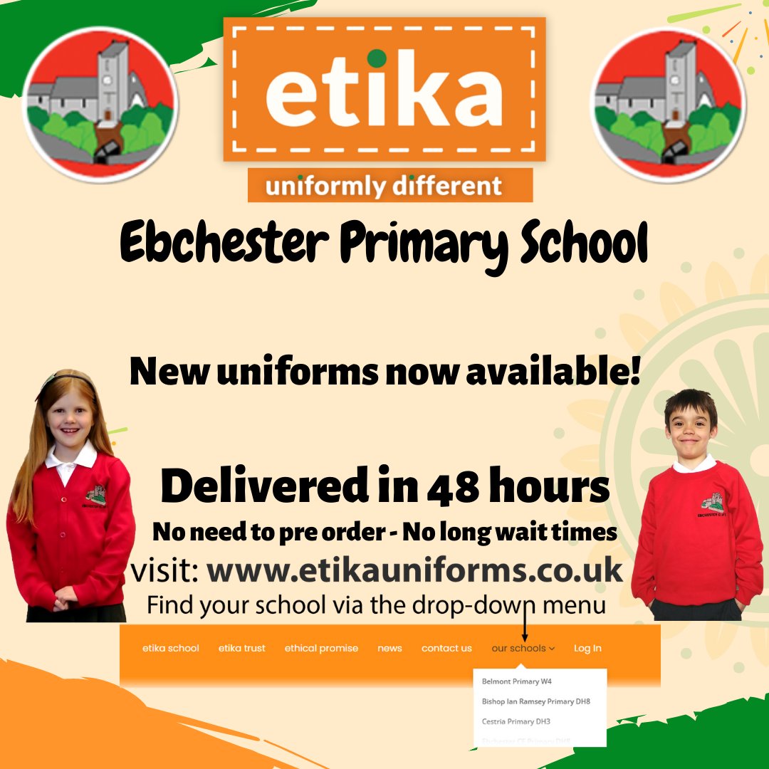 etikaUniforms's tweet photo. We stock a range of uniforms for Ebchester CE Primary School. And work to keep our prices fair and affordable. Visit https://t.co/laBhSN6qUU for more information.

#primaryschool #education #learning #teacherlife #teachers #teaching #children #kids #students https://t.co/ETiO9W7PCo