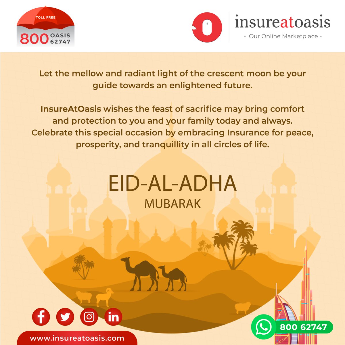Insureatoasis's tweet photo. Feel the magic of Eid around you and know that the grace of God is always with you. You’ll always be surrounded by love and care. Happy Eid Al Adha! #Eid #eidmubarak #grace #Feast https://t.co/VuO2sptiLt